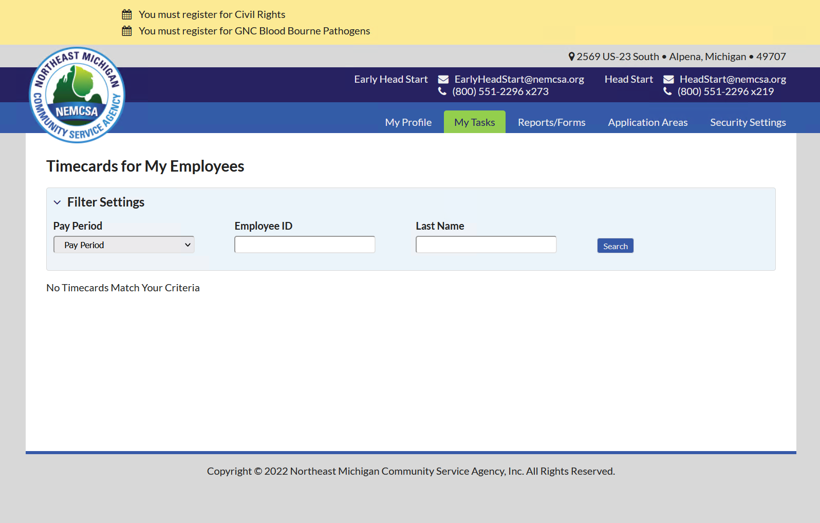 screenshot of NEMCSA application